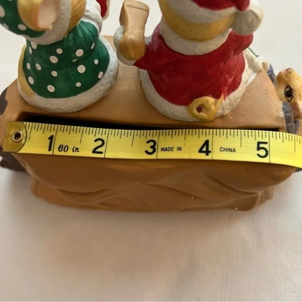 Vintage Porcelain Mr. & Mrs. Santa Mouse Christmas Card Mail Holder